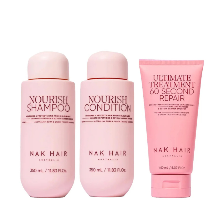 NAK Hair Nourish Signature Edit 3-Delig – Shampoo, Conditioner & 60 Second Repair Treatment voor Droog en Beschadigd Haar