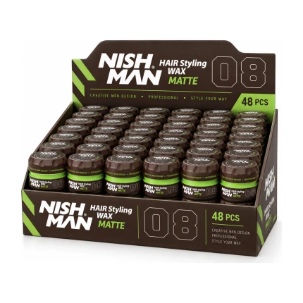 Nish Man Hair Styling Wax Matte No.08 – Kapper Pro Pakket – 48 x 150 ml