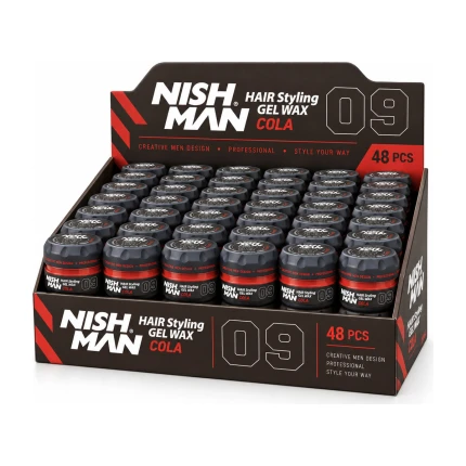Nish Man Hair Styling Gel Wax Cola No.09 – Kapper Pro Pakket – 48 x 150 ml