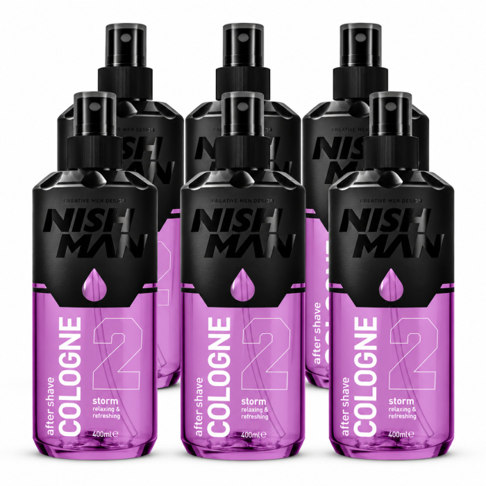 Nish Man After Shave Cologne No.02 Storm 6 x 400 ml is een professionele aftershave cologne voor barbershops, herenkappers, kapsalons en dagelijks thuisgebruik. De Storm-variant geeft de huid na het scheren een fris en verzorgd gevoel en laat een moderne, krachtige en mannelijke geur achter. Deze professionele voordeelverpakking bestaat uit 6 flessen van 400 ml en is bijzonder geschikt voor salons waar dagelijks meerdere scheerbehandelingen worden uitgevoerd. Nish Man No.02 Storm kan als laatste stap na het scheren worden gebruikt en geeft iedere barberbehandeling een frisse en professionele finishing touch. Dankzij de royale inhoud van 400 ml per fles is deze 6-pack praktisch voor intensief professioneel gebruik. De sprayflacon maakt het eenvoudig om een kleine hoeveelheid snel en gelijkmatig over gezicht en hals te verdelen. Bij flaka.be vindt u Nish Man professionele barberproducten voor scheren, styling, verzorging en finishing. Wie zoekt naar Nish Man Storm 400 ml, Nish Man After Shave Cologne No.02, professionele barber cologne, aftershave voor barbershops of een Nish Man voordeelverpakking van 6 stuks, vindt bij flaka.be professionele barberproducten voor dagelijks gebruik. Bestel Nish Man After Shave Cologne No.02 Storm 6 x 400 ml bij flaka.be en geef iedere scheerbehandeling een frisse, verzorgde en professionele finishing touch.