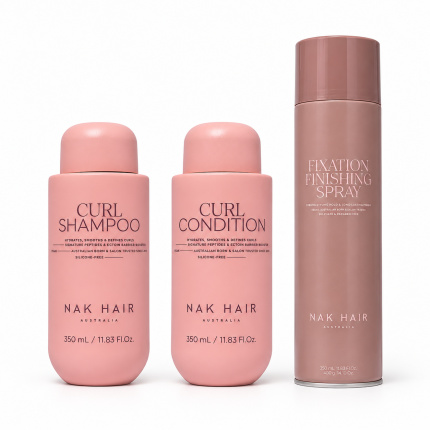 NAK Hair Curl & Fixation Trio Set 3-Delig – Curl Shampoo 350ml, Conditioner 350ml & Fixation Finishing Spray
