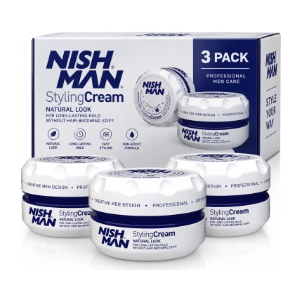 Nishman Styling Cream Natural Look No.5 – 3 x 150 ml – Stylingcrème voor Mannen