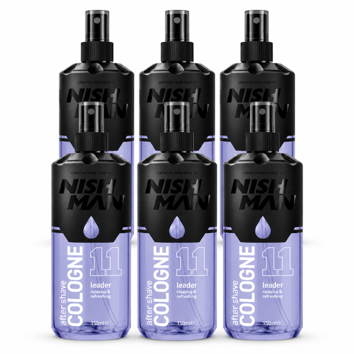 Professionele Gebruiksaanwijzing Nish Man After Shave Cologne No.11 Leader is een frisse aftershave cologne voor gebruik na het scheren. Ideaal voor barbershops, kapsalons en dagelijks thuisgebruik. De cologne geeft de huid een fris en verzorgd gevoel en laat een aangename, mannelijke geur achter. Gebruik na het scheren Spoel het gezicht en de hals na het scheren zorgvuldig met koud of lauwwarm water. Verwijder alle resten van scheerschuim of scheergel. Dep de huid voorzichtig droog met een schone handdoek. Spray een kleine hoeveelheid Nish Man After Shave Cologne No.11 Leader op de handen of rechtstreeks op de gewenste zones vanaf een korte afstand. Verdeel de cologne zachtjes over de geschoren huid van gezicht en hals. Laat het product vanzelf opdrogen. Afspoelen is niet nodig. Voor professioneel gebruik in de barbershop Gebruik de cologne als laatste stap van een professionele scheerbehandeling. Een kleine hoeveelheid is voldoende voor een frisse en verzorgde finishing touch. Vermijd overmatig gebruik, vooral bij een gevoelige of pas geschoren huid. Resultaat Na gebruik voelt de huid fris en verzorgd aan. De cologne geeft de scheerbehandeling een professionele finishing touch en laat een moderne, mannelijke geur achter. Voorzorgsmaatregelen Alleen voor uitwendig gebruik. Vermijd contact met de ogen en slijmvliezen. Niet gebruiken op open wondjes, sterk geïrriteerde of beschadigde huid. Bij contact met de ogen onmiddellijk grondig uitspoelen met water. Buiten bereik van kinderen bewaren. Bewaren op een koele, droge plaats, uit direct zonlicht. Niet gebruiken in de buurt van open vuur of andere ontstekingsbronnen. Inhoud: 6 x 150 ml
