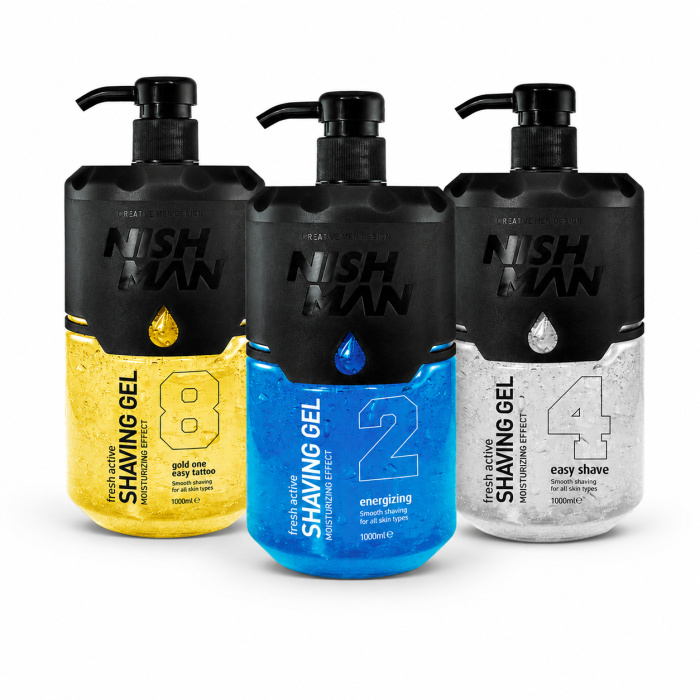 Koop Nishman Fresh Active Shaving Gel 3-Pack 3 x 1000 ml bij flaka.be. Professionele transparante scheergels voor comfortabel scheren, nauwkeurige contouren en dagelijks gebruik.