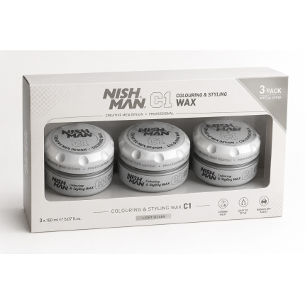 Nishman C1 Colouring & Styling Wax Light Silver 150 ml – 3 Stuks – Stylingwax met Tijdelijk Kleureffect