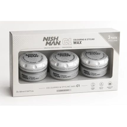 Nishman C1 Colouring & Styling Wax Light Silver 150 ml – 3 Stuks – Stylingwax met Tijdelijk Kleureffect