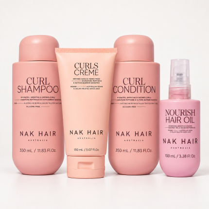NAK Hair Complete Curl Set 4-Delig – Shampoo, Conditioner, Curls Crème & Nourish Hair Oil voor Krullend Haar