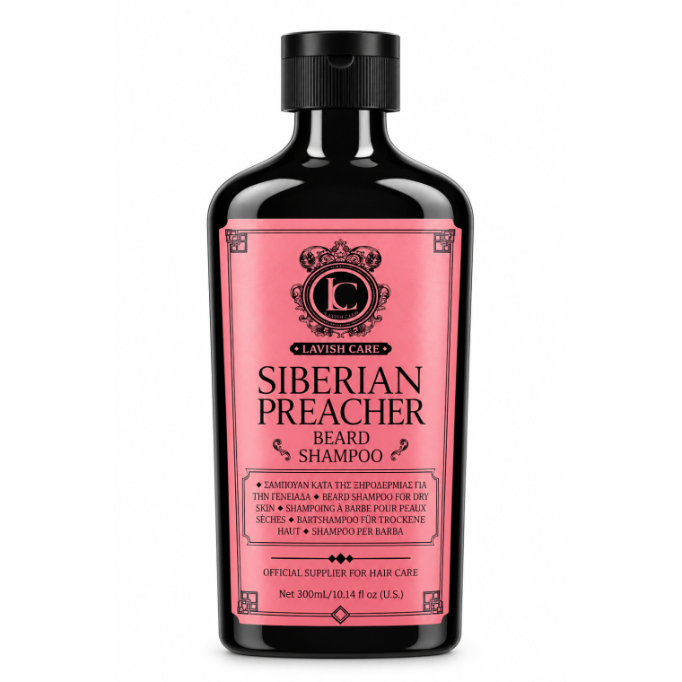 LAVISH CARE SIBERIAN PREACHER BEARD SHAMPOO – 300 ML PRODUCTBESCHRIJVING Lavish Care Siberian Preacher Beard Shampoo 300 ml is een professionele baardshampoo die speciaal ontwikkeld is voor het reinigen en verzorgen van baardharen en de onderliggende huid, met bijzondere aandacht voor een droge huid. Een goed verzorgde baard begint bij een grondige maar comfortabele reiniging. Gedurende de dag verzamelen zich vuil, overtollig talg, stof en resten van baardolie of stylingproducten tussen de baardharen. Lavish Care Siberian Preacher Beard Shampoo helpt deze onzuiverheden te verwijderen en ondersteunt een frisse, schone en verzorgde baard. Deze baardshampoo is bijzonder interessant voor mannen die last hebben van een droog of trekkerig huidgevoel onder hun baard. Een aangepaste reinigingsroutine kan helpen om de baard comfortabeler te laten aanvoelen en de haren gemakkelijker te verzorgen. Of je nu een korte stoppelbaard, een volle baard of een lange baard hebt, deze shampoo vormt een uitstekende basis voor je dagelijkse groomingroutine. Bij Flaka.be ontdek je professionele baardshampoos, baardoliën, baardbalsems en barberproducten voor een complete baardverzorging. BELANGRIJKSTE VOORDELEN Grondige baardreiniging: helpt vuil, overtollig talg en productresten te verwijderen. Ontwikkeld voor de droge huid: afgestemd op de verzorging van baardharen en de onderliggende huid. Fris en schoon gevoel: laat de baard na het wassen verzorgd aanvoelen. Betere voorbereiding op baardverzorging: ideaal vóór het aanbrengen van baardolie of baardbalsem. Voor verschillende baardlengtes: geschikt voor korte, middellange en volle baarden. Professioneel gebruik: geschikt voor thuis en in barbershops. Praktische verpakking: flacon van 300 ml. VOOR WELK BAARDTYPE IS DEZE SHAMPOO GESCHIKT? Lavish Care Siberian Preacher Beard Shampoo is vooral bedoeld voor mannen die hun baard regelmatig willen reinigen en tegelijkertijd rekening willen houden met een droge onderliggende huid. De shampoo kan worden opgenomen in de verzorgingsroutine bij stugge, droge of moeilijk handelbare baardharen. Na het wassen kan een geschikte baardolie of baardbalsem helpen om de baard verder te verzorgen. PROFESSIONELE GEBRUIKSAANWIJZING STAP 1 – MAAK DE BAARD NAT Maak de baard volledig nat met lauwwarm water. Zorg ervoor dat het water ook de huid onder de baard bereikt. Gebruik bij voorkeur geen zeer heet water, omdat dit een droge huid oncomfortabeler kan laten aanvoelen. STAP 2 – DOSEER DE BAARDSHAMPOO Neem een kleine hoeveelheid Lavish Care Siberian Preacher Beard Shampoo in de handpalm. Pas de hoeveelheid aan de lengte en dichtheid van de baard aan. STAP 3 – MASSEER VOORZICHTIG IN Verdeel de shampoo gelijkmatig over de natte baard. Masseer met de vingertoppen zachtjes door de baardharen tot aan de onderliggende huid. Besteed extra aandacht aan de kin, kaaklijn en hals, waar vuil en productresten zich kunnen ophopen. STAP 4 – REINIG ZORGVULDIG Blijf kort en voorzichtig masseren om vuil, overtollig talg en resten van verzorgingsproducten los te maken. Vermijd krachtig krabben met de nagels, vooral wanneer de huid onder de baard droog of gevoelig is. STAP 5 – SPOEL GRONDIG UIT Spoel de baard volledig uit met lauwwarm water totdat alle shampooresten verwijderd zijn. STAP 6 – DROOG DE BAARD Dep de baard voorzichtig droog met een schone handdoek. Vermijd hard wrijven om onnodige wrijving te beperken. STAP 7 – WERK DE VERZORGING AF Breng indien gewenst een kleine hoeveelheid baardolie of baardbalsem aan en verdeel met een baardkam of baardborstel. Professionele tip van Flaka.be: Was een droge baard niet vaker dan nodig. De ideale wasfrequentie hangt af van je huidtype, baardlengte en dagelijkse activiteiten. Gebruik na het wassen een passende verzorging om de baard soepel te houden. PROFESSIONELE TOEPASSING IN DE BARBERSHOP Lavish Care Siberian Preacher Beard Shampoo kan worden gebruikt als voorbereidende reinigingsstap vóór een professionele baardtrimbeurt. Reinig de baard zorgvuldig, spoel alle productresten uit en droog de haren voordat je begint met trimmen of modelleren. Werk de behandeling af met een geschikte baardolie of baardbalsem voor een verzorgde uitstraling. VOORZORGSMAATREGELEN Uitsluitend voor uitwendig gebruik. Vermijd contact met de ogen. Bij contact met de ogen onmiddellijk grondig uitspoelen met water. Niet gebruiken op beschadigde of sterk geïrriteerde huid. Stop het gebruik bij irritatie of een allergische reactie. Buiten bereik van kinderen bewaren. Bewaar goed afgesloten op een koele, droge plaats, beschermd tegen direct zonlicht. INGREDIËNTEN  AQUA / WATER / EAU, SODIUM LAURETH SULFATE, COCAMIDOPROPYL BETAINE, SODIUM CHLORIDE, DISODIUM COCOAMPHODIACETATE, DISODIUM LAURETH SULFOSUCCINATE, GLYCERIN, GLYCOLIC ACID, SODIUM HYDROXIDE, PRUNUS AMYGDALUS DULCIS (SWEET ALMOND) OIL, EUCALYPTUS GLOBULUS LEAF OIL, PARFUM, SALICYLIC ACID, ACRYLATES/C10-30 ALKYL ACRYLATE CROSSPOLYMER, PEG-7 GLYCERYL COCOATE, GUAR HYDROXYPROPYLTRIMONIUM CHLORIDE, PIROCTONE OLAMINE, STYRENE/ACRYLATES COPOLYMER, DIMETHICONE, CETRIMONIUM CHLORIDE, POLYQUATERNIUM-7, DISODIUM EDTA, LAURETH-4, LAURETH-23, CITRIC ACID, BENZYL ALCOHOL, METHYLCHLOROISOTHIAZOLINONE, METHYLISOTHIAZOLINONE.