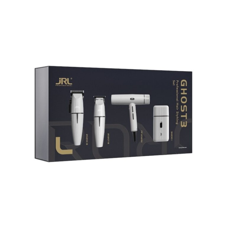 JRL Ghost Collection Kit 3 Voordeelset – Complete Professionele Barber Set De JRL Ghost Collection Kit 3 Voordeelset is een complete professionele set voor kappers en barbers die kracht, precisie en efficiëntie willen combineren. Deze uitgebreide kit brengt de Ghost Tondeuse, Ghost Trimmer, SF Shaver en Forte Pro Dryer samen in één stijlvolle Onyx White collectie. Van knippen en trimmen tot glad scheren en professioneel drogen: met deze set beschik je over alles wat je nodig hebt voor een complete behandeling in de salon of barbershop. Verkrijgbaar bij Flaka.be. Precisie en kracht met de JRL Ghost 2020C Tondeuse De JRL Ghost 2020C Tondeuse is ontwikkeld voor professioneel knipwerk op verschillende haartypes. Dankzij de verstelbare snijtechnologie kan je nauwkeurig werken aan fades, overgangen en complete haircuts. De krachtige motor helpt soepel door dik en stug haar te werken, terwijl de draadloze werking maximale bewegingsvrijheid biedt. Het ergonomische ontwerp ligt comfortabel in de hand en is geschikt voor langdurig professioneel gebruik. Ideaal voor: - fades - tapering - blending - complete haircuts - kort knipwerk - professioneel dagelijks gebruik Perfect detailwerk met de JRL Ghost 2020T Trimmer Voor contouren, haarlijnen en detailwerk is de JRL Ghost 2020T Trimmer een uitstekende aanvulling. De compacte vorm maakt nauwkeurig werken rond oren, nek, slapen en baardlijnen eenvoudig. De scherpe messen ondersteunen strakke lijnen en een verzorgde professionele afwerking. Perfect voor: - contouren - neklijnen - baardlijnen - detailwerk - finishing - scherpe haarlijnen Glad resultaat met de JRL Ghost SF Shaver De JRL Ghost SF Shaver zorgt voor de finishing touch na fades en contourwerk. De dubbele folie helpt zeer korte stoppels dicht op de huid te verwijderen en ondersteunt een gladde, verzorgde finish. Ideaal voor: - skin fades - nekafwerking - gezicht - stoppels - finishing na tondeuse en trimmer De ergonomische vorm maakt de shaver comfortabel tijdens dagelijks professioneel gebruik. Snel en efficiënt drogen met de JRL Forte Pro Dryer De JRL Ghost Forte Pro Dryer maakt de set compleet. Deze professionele föhn is ontwikkeld voor krachtige luchtstroom en efficiënt drogen. Dankzij verschillende warmte- en snelheidsinstellingen kan je de luchtstroom aanpassen aan verschillende haartypes en stylingtechnieken. De föhn is ideaal voor: - snel drogen - gecontroleerde föhnstyling - barber finishing - volume creëren - gladde styling - professioneel dagelijks gebruik Het uitgebalanceerde ontwerp helpt comfortabel werken tijdens langere behandelingen. Waarom kiezen voor de JRL Ghost Collection Kit 3? Met deze set beschik je over vier essentiële professionele tools in één collectie. Je kan een volledige behandeling uitvoeren: Knippen → Trimmen → Scheren → Drogen & Stylen Dat maakt de kit ideaal voor professionals die hun werkplek efficiënt willen organiseren en met één complete collectie willen werken. Daarnaast geeft het kenmerkende Onyx White design de apparatuur een moderne en premium uitstraling. Inhoud van de JRL Ghost Collection Kit 3 De set bestaat uit: - JRL Ghost 2020C Tondeuse - JRL Ghost 2020T Trimmer - JRL Ghost SF Shaver - JRL Ghost Forte Pro Dryer - Oplaadmogelijkheden en bijbehorende accessoires - Professionele onderhouds- en gebruiksaccessoires volgens de setinhoud Voor wie is deze set geschikt? De JRL Ghost Collection Kit 3 is ideaal voor: - professionele barbers - kappers - barbershops - kapsalons - fadespecialisten - professionals die een complete JRL-set zoeken - intensief dagelijks gebruik Premium webshoptekst De JRL Ghost Collection Kit 3 Voordeelset combineert vier professionele tools in één complete collectie. Met de krachtige Ghost Tondeuse, precisietrimmer, SF Shaver en Forte Pro Dryer heb je alles binnen handbereik voor knippen, contourwerk, glad scheren en professionele styling. Een uitstekende keuze voor professionals die hun volledige workflow willen uitvoeren met hoogwaardige JRL-tools in een stijlvol Onyx White design. Ontdek de JRL Ghost Collection Kit 3 bij Flaka.be. Onderhoud van de witte Ghost Collection Door de lichte Onyx White kleur kunnen olie, haarkleurmiddelen en vuil sneller zichtbaar worden. Reinig de apparaten daarom regelmatig met een zachte, droge doek en verwijder haarresten na iedere behandeling. Gebruik uitsluitend geschikte onderhoudsproducten voor de messen en voorkom dat vloeistoffen of kleurproducten rechtstreeks op de behuizing terechtkomen. Zo blijven zowel de uitstraling als de prestaties van de JRL Ghost Collection langer behouden.