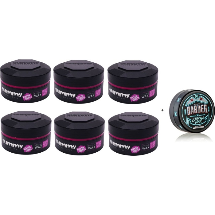 Gummy Styling Wax Extra Gloss 6 x 150 ml + gratis Marmara Barber Wax