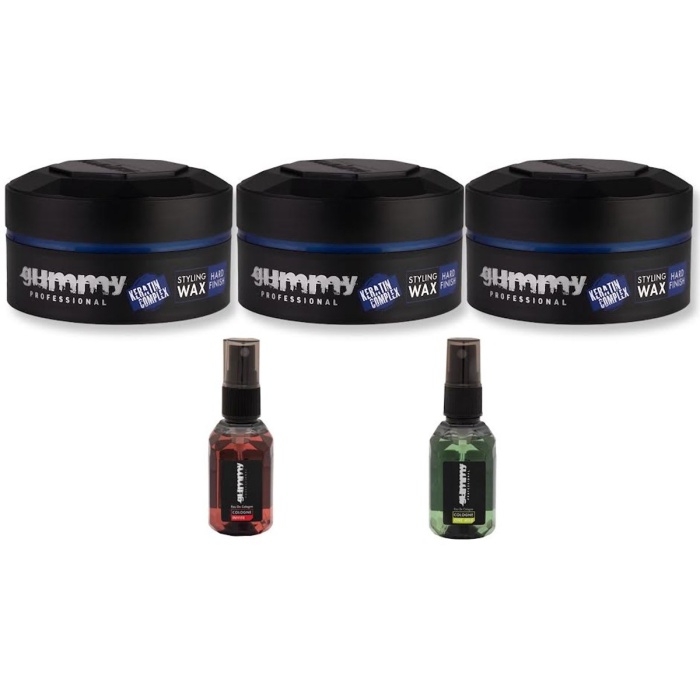 Gummy Styling Wax Hard Finish 3 x 150 ml + 2 Gummy Barber Cologne