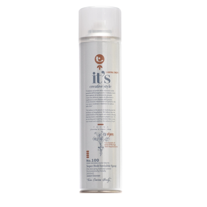TECNA It’s No.100 Super Hold Invisible Spray 400 ml De TECNA It’s No.100 Super Hold Invisible Spray is een professionele haarspray met sterke fixatie voor kapsels die langdurig in model moeten blijven. De fijne nevel helpt het haar stevig te fixeren zonder een zware of zichtbare laag achter te laten. Volgens de productverpakking is de spray vegan, bevat hij Moringa-extract en is hij ontwikkeld voor een sterke, professionele styling met weerstand tegen vochtigheid. Belangrijkste voordelen - Sterke en langdurige fixatie - Fijne, gelijkmatige verstuiving - Helpt het kapsel stevig in model te houden - Geschikt als finishing spray - Ideaal voor professionele salonstyling - Helpt het haar onder controle te houden bij vochtigheid - Met Moringa-extract - Vegan volgens de verpakking - Geschikt voor alle haartypes Voor welk haartype? Geschikt voor: - alle haartypes - fijn tot dik haar - kort, halflang en lang haar - opsteekkapsels - föhnlooks - krullen en golven - kapsels die extra sterke fixatie nodig hebben Gebruiksaanwijzing Gebruik op droog en volledig gestyled haar. Houd de bus ongeveer 20 tot 30 cm van het haar verwijderd. Spray gelijkmatig over het kapsel. Voor extra sterke fixatie kan je het product plaatselijk in meerdere lichte lagen aanbrengen. Niet uitspoelen. Professionele tip Werk met meerdere fijne lagen in plaats van één zware laag. Zo blijft de fixatie sterk, terwijl het kapsel netter en natuurlijker oogt. Voor opsteekkapsels of strakke looks kan je het product ook sectie per sectie gebruiken. Resultaat Na gebruik blijft het haar: - stevig gefixeerd - beter gecontroleerd - mooi in model - professioneel afgewerkt - beter bestand tegen vochtigheid Premium webshoptekst TECNA It’s No.100 Super Hold Invisible Spray 400 ml is een professionele finishing spray voor maximale controle en langdurige fixatie. De fijne verstuiving helpt het kapsel stevig in model te houden zonder een zwaar of zichtbaar laagje achter te laten. Perfect voor salonstyling, opsteekkapsels, föhnlooks en kapsels die extra sterke hold nodig hebben. Verkrijgbaar bij Flaka.be.