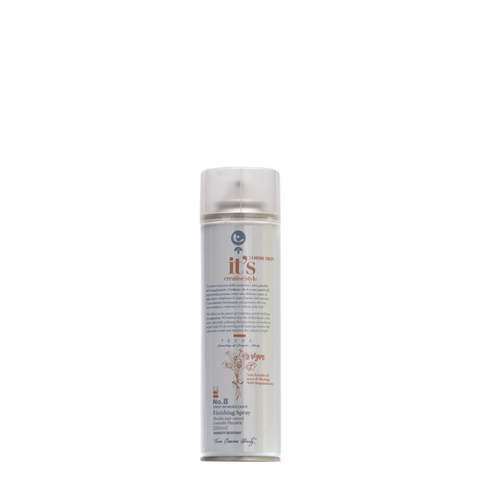 TECNA It’s No.8 Finishing Spray 200 ml De TECNA It’s No.8 Finishing Spray is een professionele finishing spray voor een flexibele en natuurlijke fixatie zonder het haar zwaar of stijf te maken. De spray droogt snel, helpt het kapsel mooi in model te houden en ondersteunt een volumineuze, verzorgde finish. Belangrijkste voordelen - Flexibele en natuurlijke hold - Helpt het kapsel langer in model te houden - Droogt snel op - Laat geen zwaar gevoel achter - Geeft extra definitie en volume - Geschikt voor dagelijks gebruik - Extra fijne verstuiving - Bevat Moringa-extract - Geschikt voor professioneel salon- en thuisgebruik Voor welk haartype? Geschikt voor alle haartypes en ideaal voor klanten die hun kapsel willen fixeren zonder een harde of onnatuurlijke finish. Gebruiksaanwijzing Spray op droog haar vanaf ongeveer 20 tot 30 cm afstand. Gebruik een lichte hoeveelheid voor een natuurlijke fixatie. Breng extra product aan wanneer meer stevigheid gewenst is. Ideaal als laatste stap na föhnen, krullen of stylen. Professionele tip Spray eerst licht over het volledige kapsel en bouw daarna alleen op waar extra fixatie nodig is. Zo blijft het haar natuurlijk bewegen en voorkom je dat het product zich op één plaats ophoopt. Resultaat Het haar blijft: - flexibel - gedefinieerd - volumineus - natuurlijk in beweging - professioneel afgewerkt Premium webshoptekst TECNA It’s No.8 Finishing Spray 200 ml geeft het kapsel een flexibele, lichte en professionele fixatie. De extra fijne verstuiving droogt snel en helpt het haar in model te houden zonder een zwaar of plakkerig gevoel. Perfect als finishing touch voor een natuurlijke salonlook met volume, definitie en beweging. Verkrijgbaar bij Flaka.be.