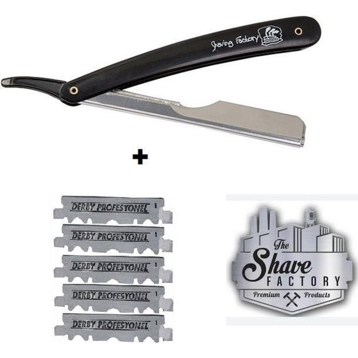 The Shave Factory Straight Razor + 5 Derby mesjes