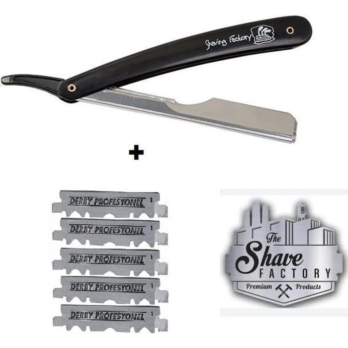 The Shave Factory Straight Razor + 5 Derby mesjes